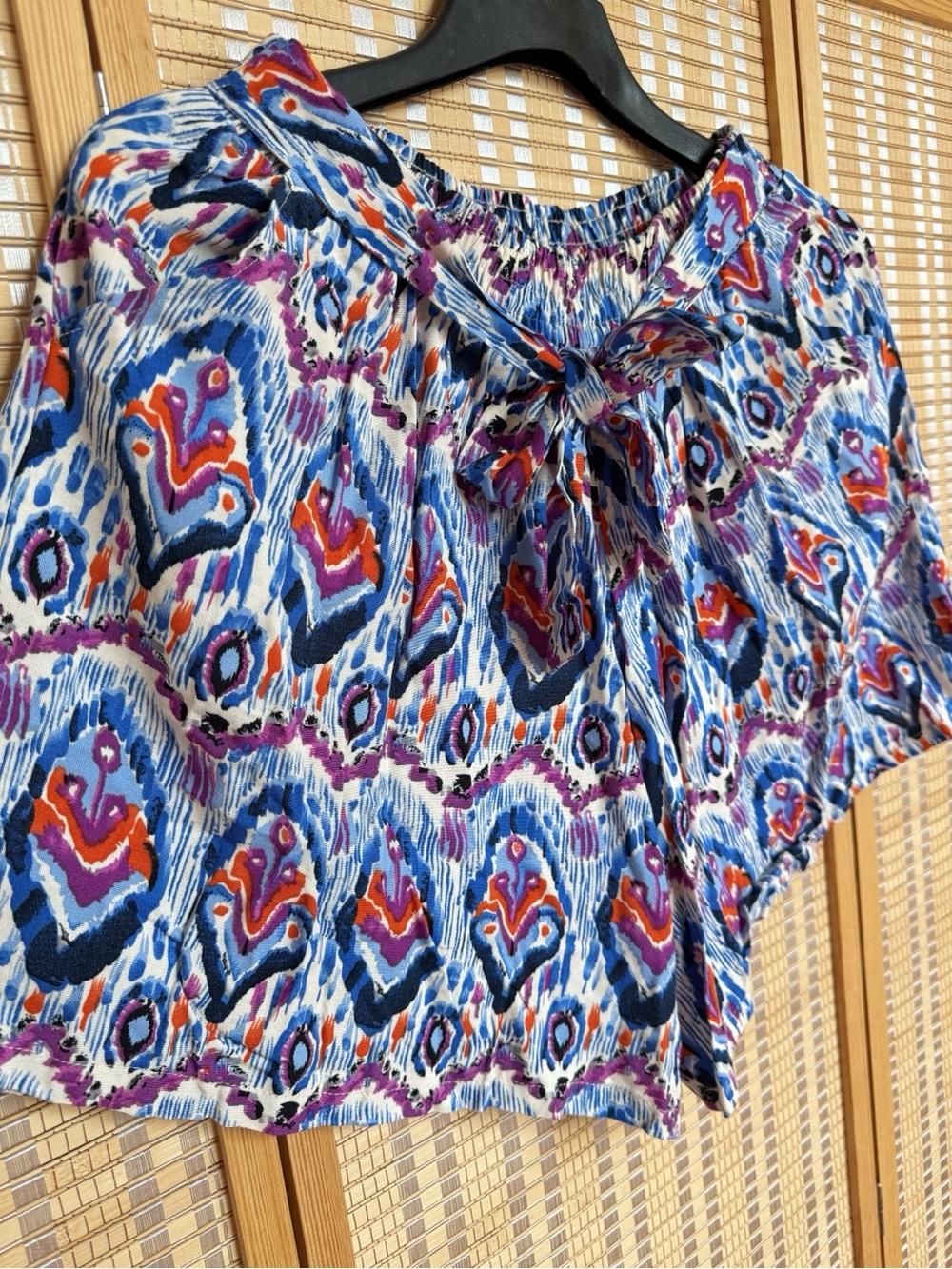 Colorful Blue & Purple Printed Tie-Front Shorts